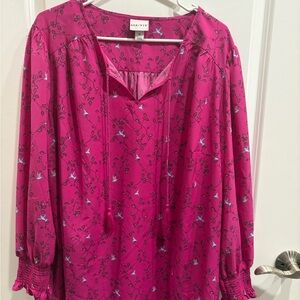 Ava & Viv Fuchsia Hummingbird Print Blouse